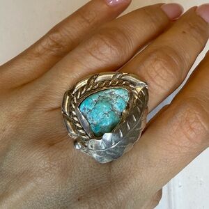 Vintage James Mason Navajo Sterling Silver Turquoise Ring Size 12.5